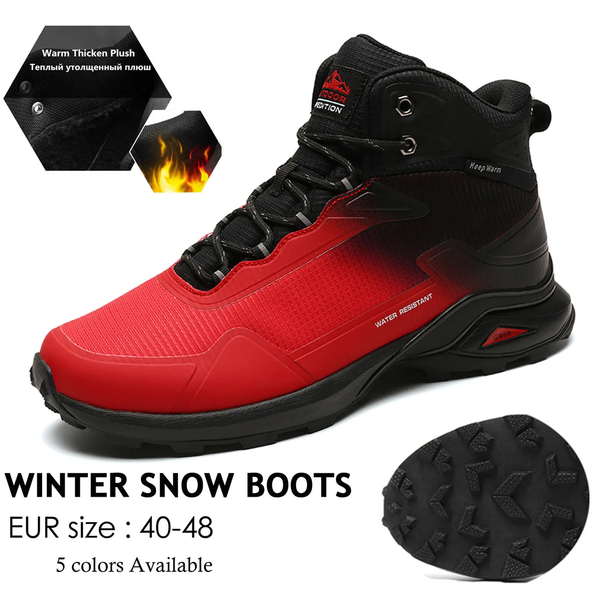 Mens Winter Boots Snow Hiking Sneakers Water Resistant Mid Ankle Work Casual Hiker Trekking Outdoor Anti Slip Waterproof Shoes