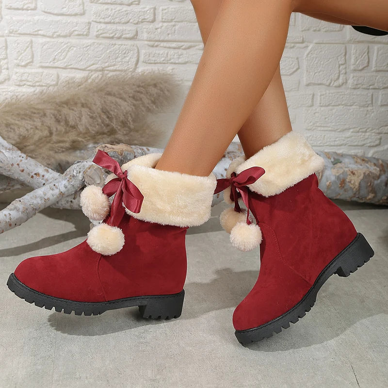 Thicken Plush Red Christmas Snow Boots Women 2023 Winter Faux Suede Platform Ankle Boots Woman Plus Size 43 Cotton Padded Shoes