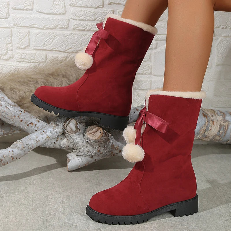 Thicken Plush Red Christmas Snow Boots Women 2023 Winter Faux Suede Platform Ankle Boots Woman Plus Size 43 Cotton Padded Shoes