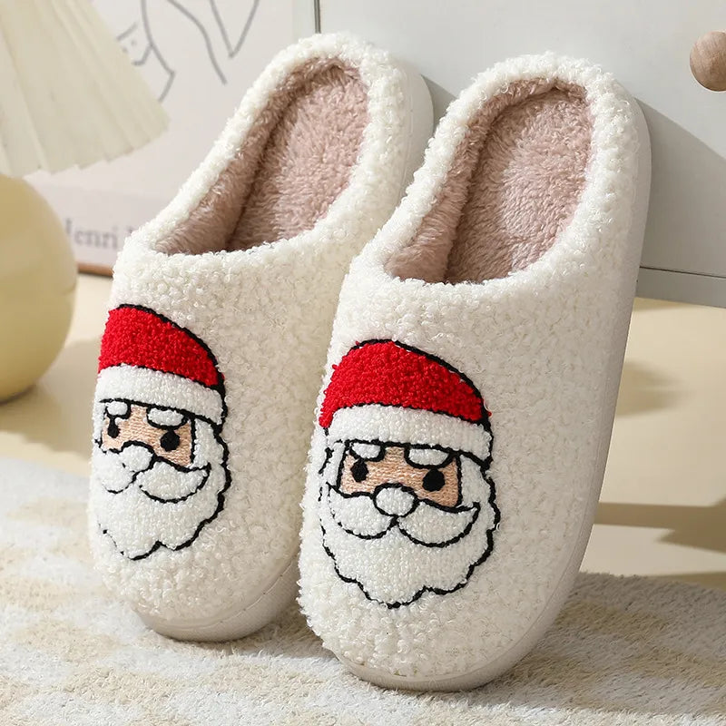 Women Fluffy House Slippers Women Men Lovely Cartoon Christmas Indoor House Slides Shoes Cozy Couples Plush Cotton Flat Shoes